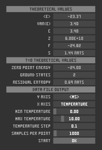 GUI: theoretical values, T=0 theoretical values, data file output