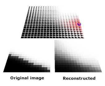 Internal representation and reconstruction of an image sample with a single topographic mixture model